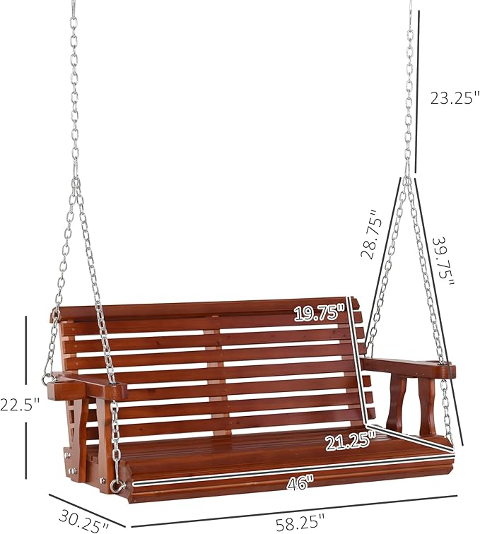 Outsunny Porch Swing with Chains and Cupholders, 2 Person Wooden Patio Swing Chair, 440 lbs. Weight Capacity, for Garden - Photo 7
