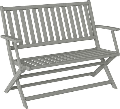 Outsunny Wood Outdoor Bench, 2-Person Foldable Patio Acacia Wood Garden Bench with Backrest and Armrests for Garden, Porch, Park, Balcony, Gray