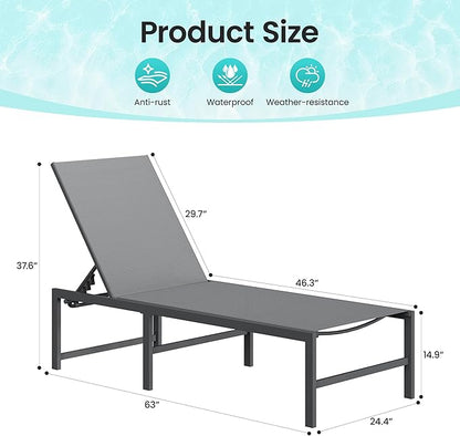 Amopatio Outdoor Patio Lounge Chair, Adjustable Heavy-Duty Chaise Lounge for Poolside, Weather Resistant Pool Lounge Furniture Set with Table for Backyard Beach, 400 LBS Capacity(Gray)