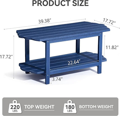 2-Tier Patio Table - Outdoor Coffee Table - Adirondack Deck Table - HDPE Pool Side Table - Blue - 17.7 x 39.4 inches
