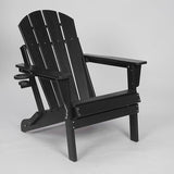HDPE Foldable Adirondack Chair Outside with Cup Holder, Composite Outdoor Chairs with Wood Texture, Black - Photo 6
