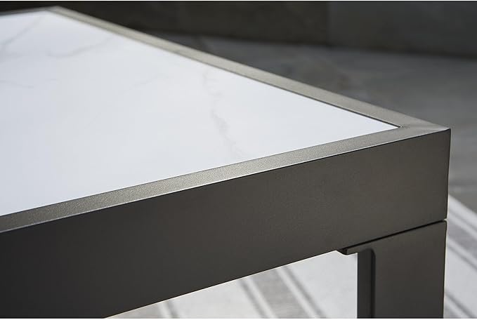 Signature Design by Ashley Beachloft Casual Glass Tabletop Outdoor Coffee Table with Sled Base, Gray & Black