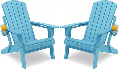 Adirondack Chair with Cup Holder: Adirondack Chairs set of 2 Plastic HDPE Material Furniture - Composite Fire Pit Chairs Foldable for Outdoor/Backyard/Garden/Lawn/Deck/Porch/Patio