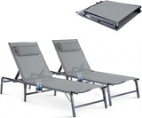 Foldable Outdoor Lounge Chairs Set of 2, No Assembly Chaise Lounge Outdoor with Cup Holder and 6 Adjustable Positions - Photo 1