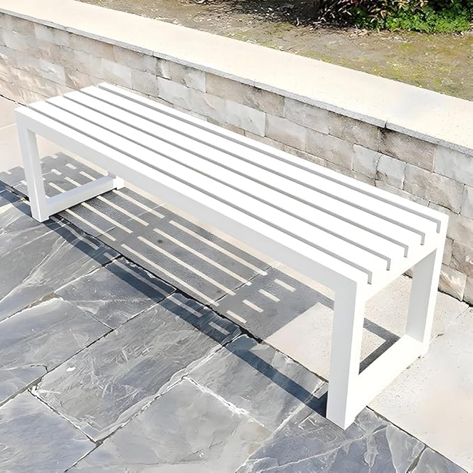 Outdoor Bench 2-Person Garden Bench Metal Backyard Seat Backless Seat 3.3ft 3.9ft 4.9ft 5.9ft Weatherproof Chair for Front Porch, Patio, Park(Gray,5.9ft)