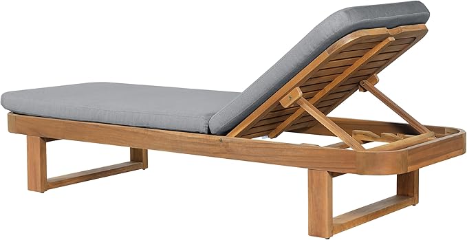 Christopher Knight Home Milos Acacia Wood Chaise Lounge Chair Outdoor Set of 2, Wooden Sunbathing Pool Lounger, Patio Chaise Lounge with Cushions, Adjustable Backrest Lounge Sofa, Light Gray+Teak