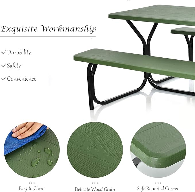 Giantex Picnic Table Bench Set Outdoor Camping All Weather Metal Base Yard Pool Dining Party Garden Patio Lawn Deck - Photo 4