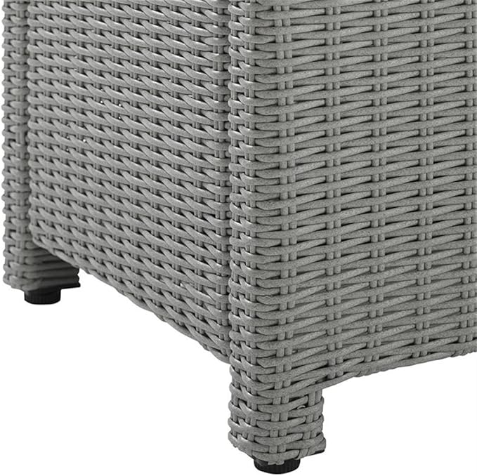 Pemberly Row 40" Wicker Patio Coffee Table, Tempered Glass Top, Gray Resin All-Weather Wicker, Powder-Coated Steel Frame, Rectangular Outdoor Table for Garden, Deck, or Patio Use