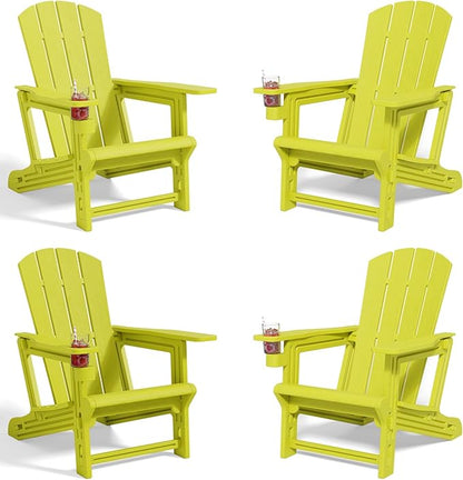 FONTOI Adirondack Chair, Plastic Adirondack Chair with Cup Holder, Outdoor Weather Resistant Lawn Furniture, 400 LBS Capacity Recliner, Garden Backyard Patio Without Screws Install, Set of 4 Yellow