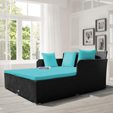 COSTWAY Outdoor Patio Rattan Daybed, Sponge Cushioned Loveseat Sofa with 4 Pillows, Wicker Furniture Sunbed for Balcony - Photo 4
