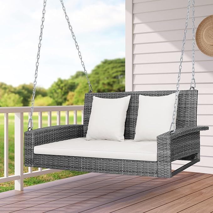 Tangkula 2 Person Wicker Hanging Porch Swing - Photo 2