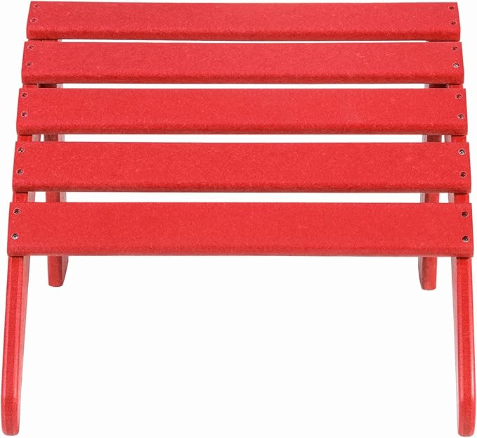 WO Home Furniture Adirondack Chair Outdoor Ottoman Set of 2 PCS Classic Patio Furniture (Red)