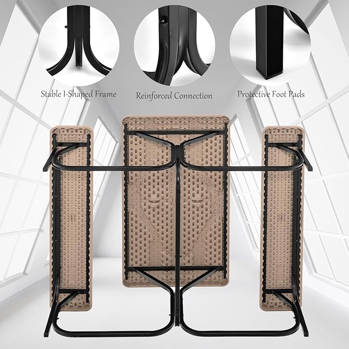 Giantex Picnic Table Bench Set Outdoor Camping All Weather Metal Base Wood-Like Texture Backyard Poolside Dining Party - Photo 6