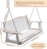 Anraja White Wooden Porch Swing 2-Seater, Bench Swing with Hanging Chains, Heavy Duty 800 LBS - Photo 3
