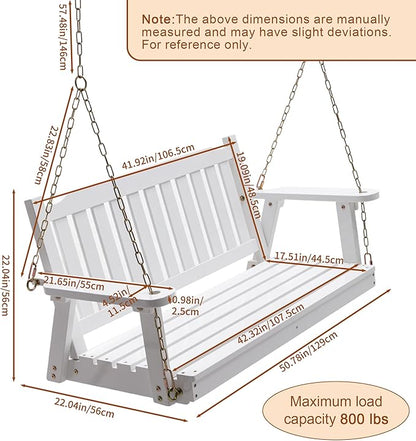 Anraja White Wooden Porch Swing 2-Seater, Bench Swing with Hanging Chains, Heavy Duty 800 LBS, for Outdoor Patio Garden Yard, Large 4 Ft