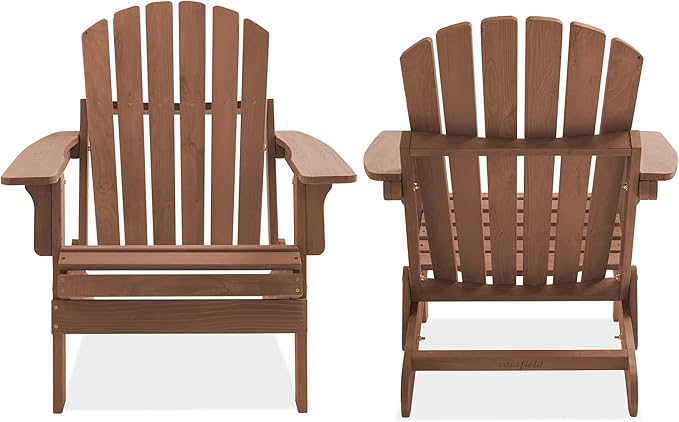 Casafield Oversized Folding Adirondack Chair, Cedar Wood Outdoor Fire Pit Lounge Chairs for Patio, Deck, Yard - Photo 6