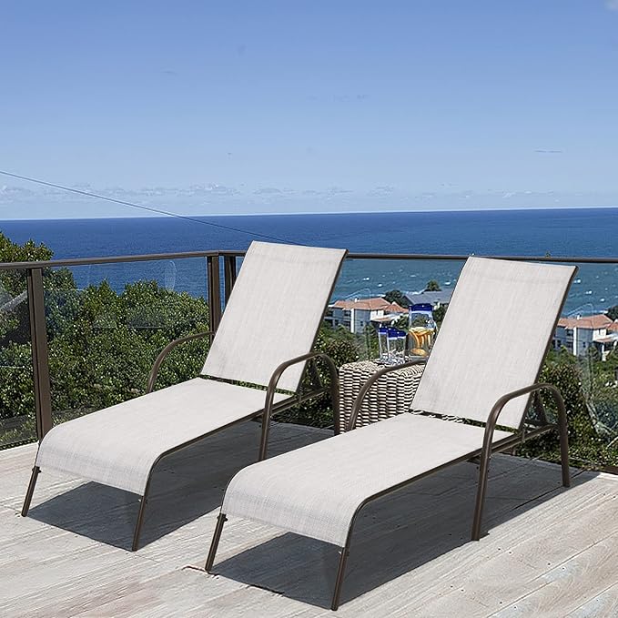 Giantex Set of 2 Patio Lounge Chair, Outdoor Chaise Lounge with 5 Adjustable Backrest, Sturdy Steel Frame - Photo 1