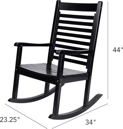 Shine Company Modern Wood Rocking Chair, Ergonomic Wide Seat Porch Rocker, Black