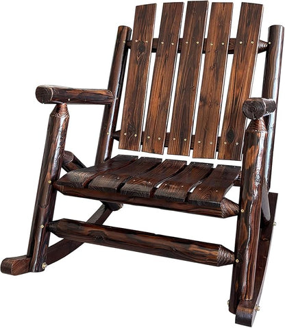 Rustic Log Wooden Rocking Chair, Handcrafted Solid Fir Wood Outdoor Rocker for Porch, Patio, Heavy-Duty 700 LBS, Weather-Resistant Finish, Natural Charm (Deep Brown)