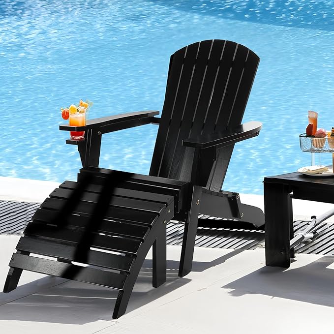 Adirondack Ottoman Outdoor, Adirondack Chair Footstool for Garden Lawn Backyard Pool Deck Patio Porch(Black)