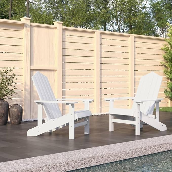White HDPE Adirondack Garden Chairs Set of 2, High-Density Polyethylene Outdoor Patio Furniture with Classic Design - Photo 1