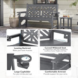 Oversized Outdoor Bench Set of 2, 51.5” HDPE Aesthetic Garden Bench with Cup Holders - Photo 6