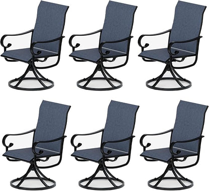 Patio Swivel Chairs Set of 6, Outdoor Dining Chairs with High Back, All-Weather Swivel Rocker Chair with Sturdy Metal Frame for Outdoor Poolside Lawn Garden, Navy Blue