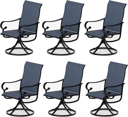 Patio Swivel Chairs Set of 6, Outdoor Dining Chairs with High Back, All-Weather Swivel Rocker Chair with Sturdy Metal Frame for Outdoor Poolside Lawn Garden, Navy Blue