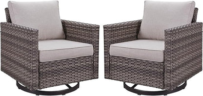Outdoor Patio Swivel Rocker Chairs - Wicker Patio Swivel Rocking Chairs Set of 2 with Waterproof Wicker,Comfortable Cushions and Sturdy Metal Frame for Outside Porch Deck Backyard(Mixed Grey/Beige)