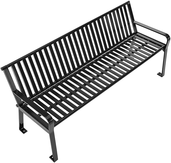 Global Industrial 6 ft. Outdoor Heavy-Duty Portable Park Bench with Back, Vertical Steel Slat, Corrosion-Resistant Black Powder Coat Finish, Unassembled