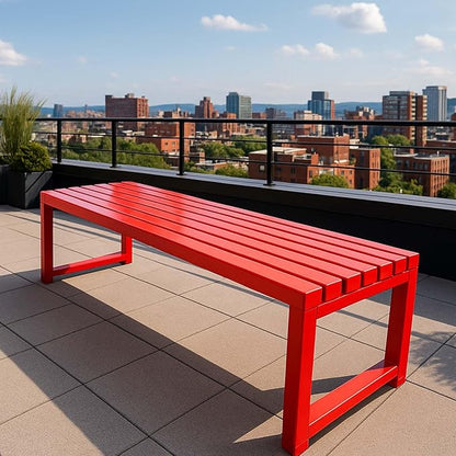 Patio Benches for Outdoors Metal Garden Bench 39" 47" 59" 71" Porch Furniture 2-4 Seating Without Backrest Weatherproof for Park Lawn Garden Yard Tennis Court Seater Chair(Red,4.9ft)