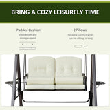 Outsunny 2-Person Patio Swing Bench with Adjustable Shade Canopy, Soft Cushions, Throw Pillows and Tray, Beige. - Photo 6