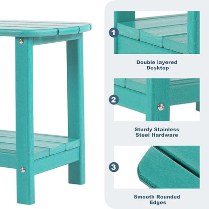 Adirondack Outdoor Side Table, 16.5” HDPE Small Patio Table with Storage Shelf, Weather Resistant End Table for Porch, Pool & Yard (Aruba)