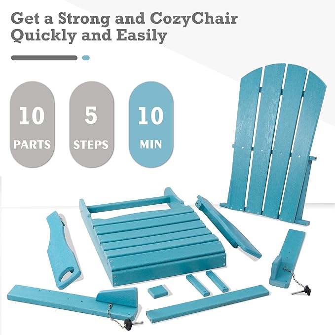 Kozyard Folding Adirondack Chair, Patio Outdoor Chairs, HDPE Plastic Resin Deck Chair, Painted Weather Resistant, for Deck, Garden, Backyard & Lawn Furniture, Fire Pit, Porch Seating (Blue)