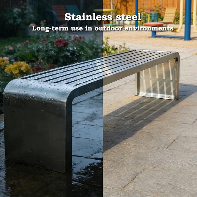 Metal Garden Bench for 2-3 People, Outside Park Bench, All Weather Modern Seating for Terraces, Courtyards, Patio, Porch, Lawn, Balcony