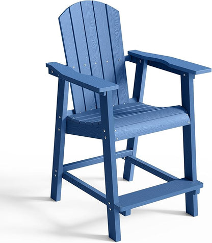 DWVO 25" Tall Adirondack Chair, Poly Bar Height Balcony Chairs with Armrest & Footrest, Outdoor Bar Stool Lifeguard Chair for Deck Pool Patio and Porch, Navy Blue