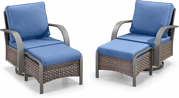 Belord 4 Pieces Patio Furniture Sets - Swivel Rocker Outdoor Chairs with Ottomans - Photo 2
