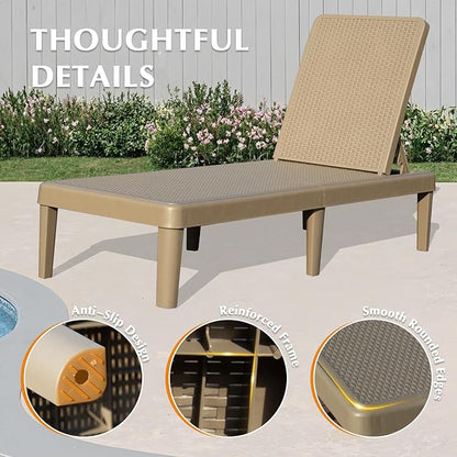 Domi Pool Lounge Chairs Set of 2, Outdoor Lounge Chairs with 6 Positions Backrest Adjustable, Resin Waterproof Chaise Lounge Outdoor for Poolside Patio Garden Deck
