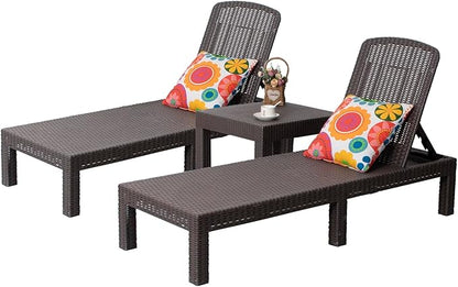 DIMAR GARDEN Outdoor Chaise Lounge, Pool Lounge Chair with Table, 3 Pieces Mocha