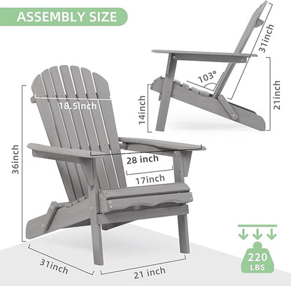 Wooden Folding Adirondack Chair Set of 2, Half Pre-Assembled Outdoor Wood Patio Lounge Chair for Lawn Backyard Deck Pool Beach Firepit