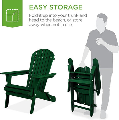 Best Choice Products Folding Adirondack Chair Outdoor Wooden Accent Furniture Fire Pit Lounge Chairs for Yard, Garden, Patio w/ 350lb Weight Capacity - Deep Green
