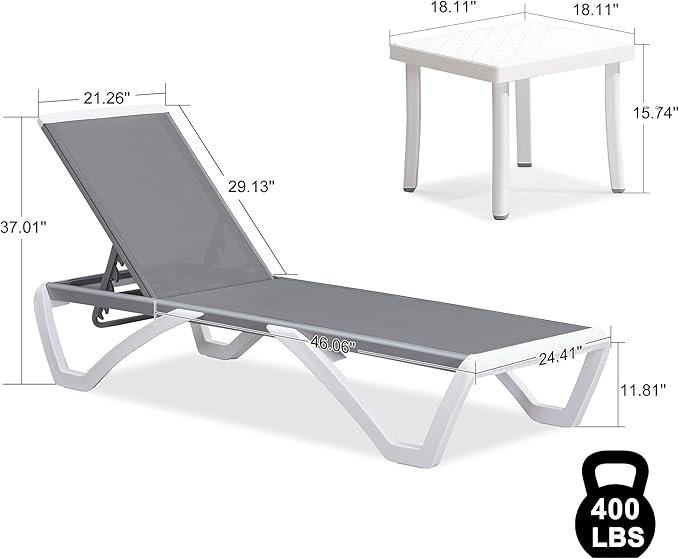 PURPLE LEAF Patio Chaise Lounge Chair Set of 3 Outside Aluminum Plastic Stackable Tanning Chairs for Pool Sunbathing - Photo 2