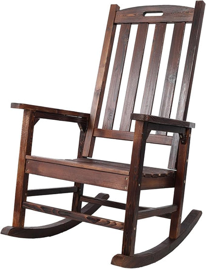 Wooden Oversized Porch Rocker Chair with Wide Seat and Tall Backrest - High Back Smooth Rocking Chairs for Outdoor & Indoor Use, Durable Fir Wood Construction, Easy Assembly (Brown)