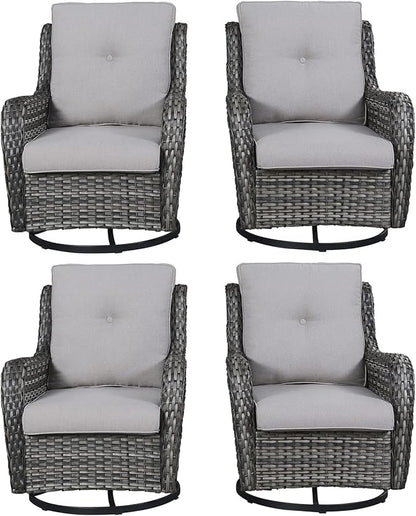 Rilyson Wicker Rocking Chair Swivel Chairs - 4 Piece Rocker Patio Chairs Set Rattan Rocking Chair for Outdoor Porch Deck Garden Backyard(Mixed Grey/Grey)