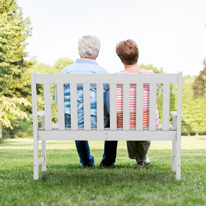 Giantex Outdoor Bench, 52-Inch Outside Bench All-Weather HDPE Park Bench with Backrest and Armrests, 705 lbs Weight Capacity, 2-Person Slatted Patio Bench for Porch, Yard, Lawn, Garden Bench (White)