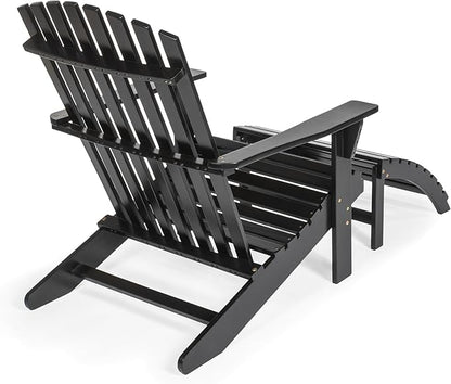 JONATHAN Y ADK1000C Saranac 2-Piece Traditional Rustic Acacia Wood Adirondack Chair with Detachable Ottoman Classic, Coastal, Cottage, Vintage, Farmhouse, Black