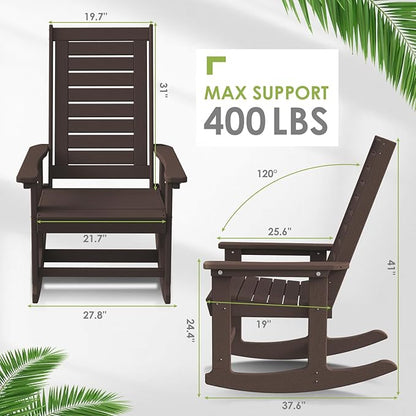 GREENVINES Outdoor Rocking Chair Set | 3-Piece | Dark Brown Wood Grain | 2 Rocking Chairs with 1 Side Table | Porch Rocker | HDPE Plastic | Patio Furniture Sets