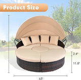 Outdoor Patio Daybed with Retractable Canopy, Wicker Rattan Sectional Round Sofa Furniture Set - Photo 7