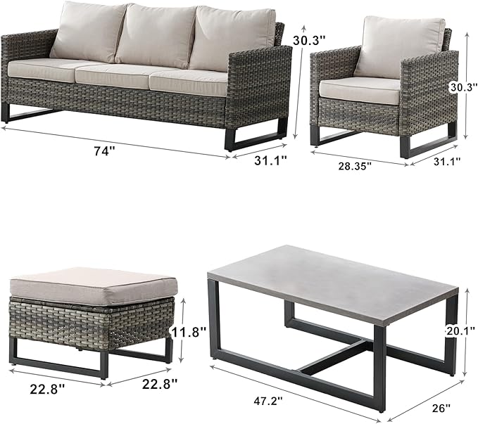 Rilyson Wicker Outdoor Patio Furniture Set - 6 Piece Patio Conversation Set with 2 Armrest Chairs, 2 Rattan Ottoman - Photo 2