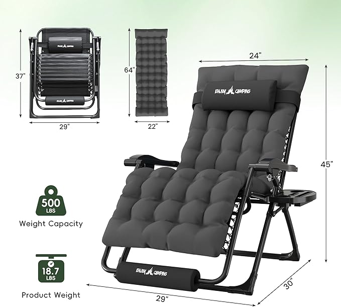 Amopatio Oversized Zero Gravity Chair, Reclining Camping Lounge Chair Upgraded Lock and Footrest, Cup Holder - Photo 3